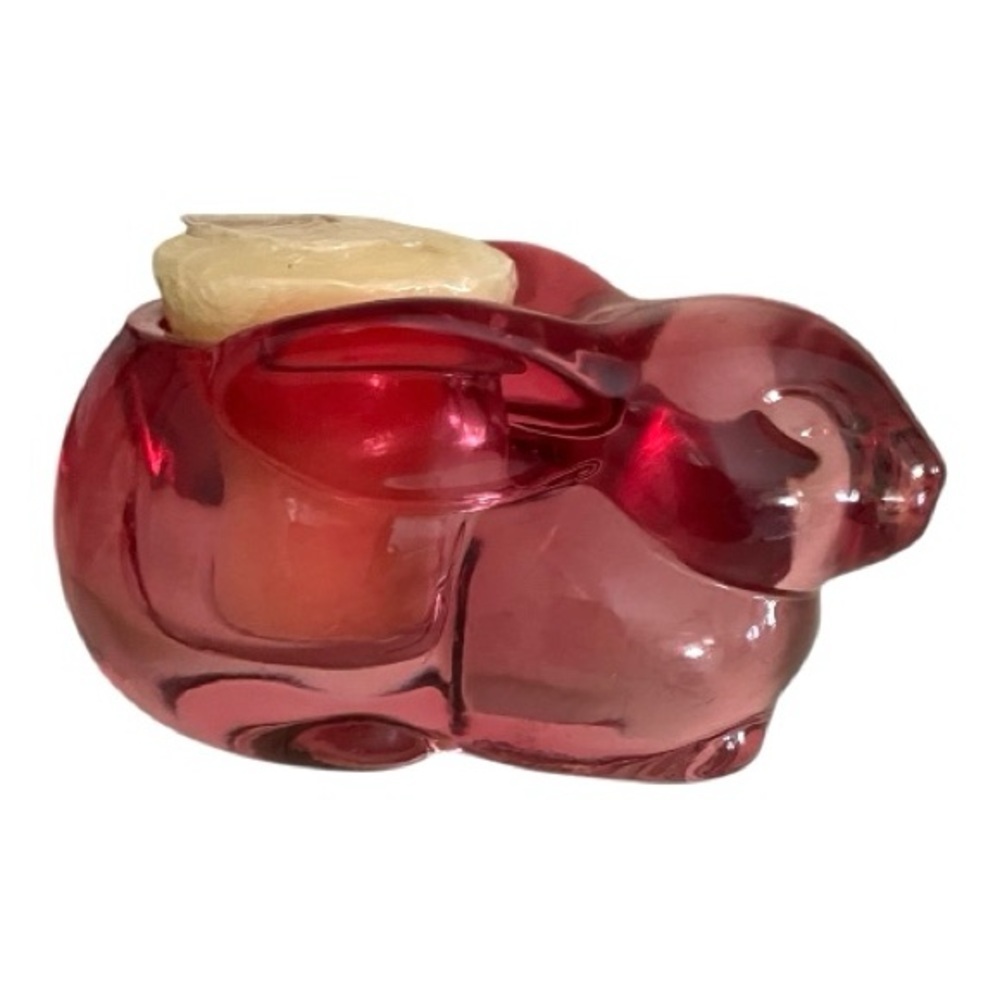 Vintage Indiana Glass Rabbit Votive Candle Holder, Cranberry.